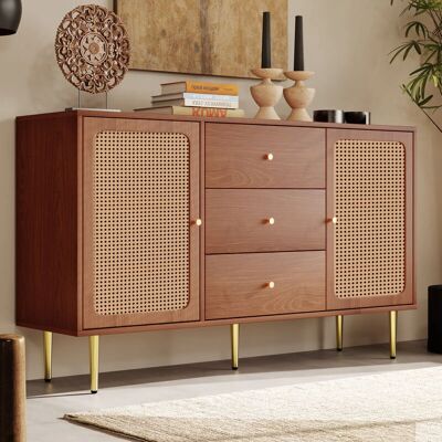 ModernLuxe Buffet - Finition vintage, 6 tiroirs, coins arrondis - Publicité ModernLuxe Buffet - Finition vintage, 6 tiroirs, coins arrondis - Publicité