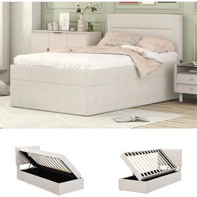ModernLuxe - StorageBed - Beige - 90x200 cm - Bed - Publicité ModernLuxe - StorageBed - Beige - 90x200 cm - Bed - Publicité