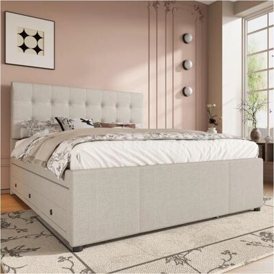 ModernLuxe Bed met Lades - 140x200cm Linnen - Verstelbaar Hoofdbord ModernLuxe Bed met Lades - 140x200cm Linnen - Verstelbaar Hoofdbord