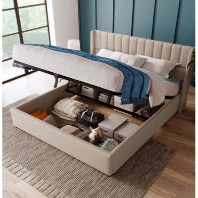 ModernLuxe - Lit coffre 140x200 - Beige Lin - 140x200 - Lit coffre - Publicité ModernLuxe - Lit coffre 140x200 - Beige Lin - 140x200 - Lit coffre - Publicité