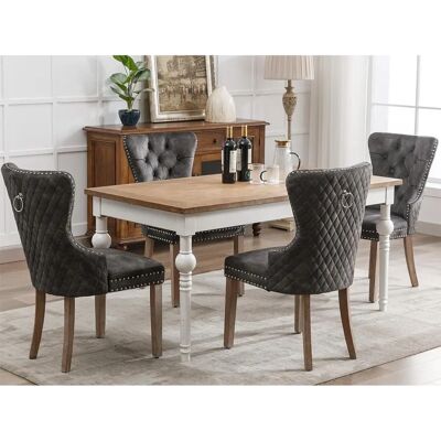 ModernLuxe - Velours eettaelstoel - Grijs - Houten poten - Stoel ModernLuxe - Velours eettaelstoel - Grijs - Houten poten - Stoel