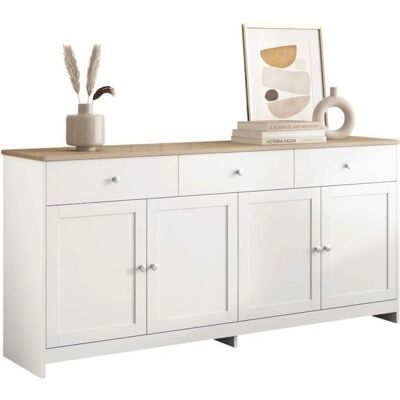 Buffet ModernLuxe Blanc avec 4 Portes et 3 Tiroirs Buffet ModernLuxe Blanc avec 4 Portes et 3 Tiroirs