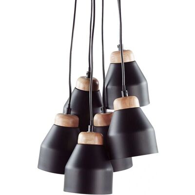 Lámpara colgante Beliani CESTOS - Moderna de Metal Negro y Madera Clara Lámpara colgante Beliani CESTOS - Moderna de Metal Negro y Madera Clara