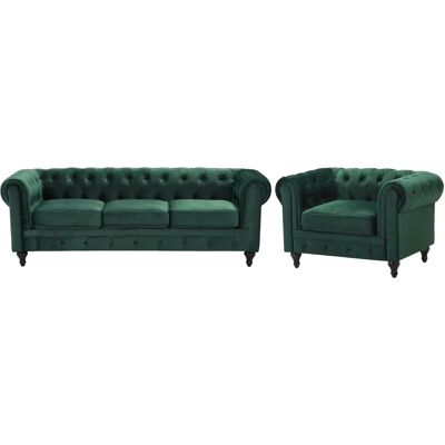 Beliani Conjunto de Sofás Chesterfield de Terciopelo Verde - Sala de Estar Beliani Conjunto de Sofás Chesterfield de Terciopelo Verde - Sala de Estar