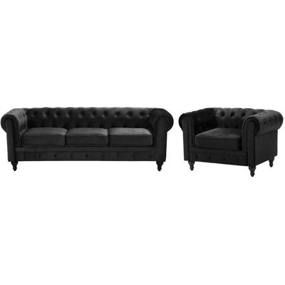 Beliani Chesterfield olohuoneen setti - Samettisohva ja nojatuoli Beliani Chesterfield olohuoneen setti - Samettisohva ja nojatuoli