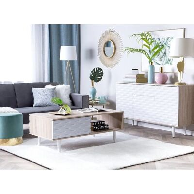 Tavolino Beliani Legno chiaro e bianco - Stile scandinavo - 120x60cm Tavolino Beliani Legno chiaro e bianco - Stile scandinavo - 120x60cm