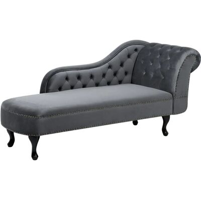 Beliani Nimes Gris Terciopelo Chaise Lounge Derecha Beliani Nimes Gris Terciopelo Chaise Lounge Derecha