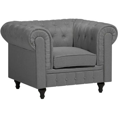 Beliani Chesterfield Nojatuoli Vaaleanharmaa Kangas Verhoilulla Tummat Puujalat - Nojatuoli Beliani Chesterfield Nojatuoli Vaaleanharmaa Kangas Verhoilulla Tummat Puujalat - Nojatuoli