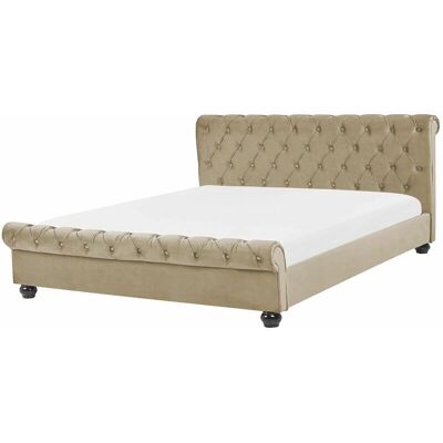 Beliani Sänky Beige Samettiverho King Size - Sänky Beliani Sänky Beige Samettiverho King Size - Sänky