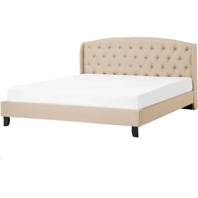 Beliani Sänky 180x200cm Beiget Kangas EU Super King - Sänky Beliani Sänky 180x200cm Beiget Kangas EU Super King - Sänky