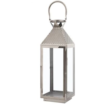 Beliani Lanterna in Metallo Argento Acciaio Inossidabile - 55 cm Porta-candele Beliani Lanterna in Metallo Argento Acciaio Inossidabile - 55 cm Porta-candele