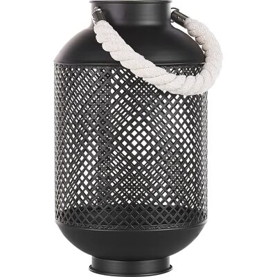 Beliani Lantern Black Metal Openwork Base Rope Handle - Lantern Beliani Lantern Black Metal Openwork Base Rope Handle - Lantern