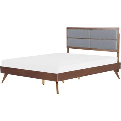 Letto king size in MDF scuro Beliani - Base a doghe e testata imbottita Letto king size in MDF scuro Beliani - Base a doghe e testata imbottita