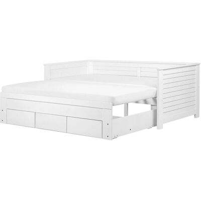 Cadre de Lit Beliani avec Rangement Blanc Bois d'Érable EU Simple à Super King - Publicité Cadre de Lit Beliani avec Rangement Blanc Bois d'Érable EU Simple à Super King - Publicité