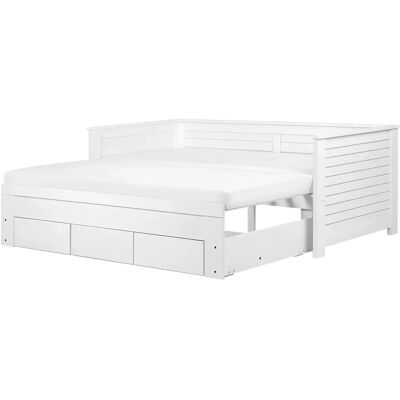 Cadre de Lit Beliani avec Rangement Blanc Bois d'Érable EU Simple à Super King - Publicité Cadre de Lit Beliani avec Rangement Blanc Bois d'Érable EU Simple à Super King - Publicité
