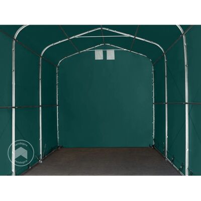 Toolport 4x16m Carport Tält - Sidor 3,35m - Brandmotståndskraftig - Mörkgrön Toolport 4x16m Carport Tält - Sidor 3,35m - Brandmotståndskraftig - Mörkgrön