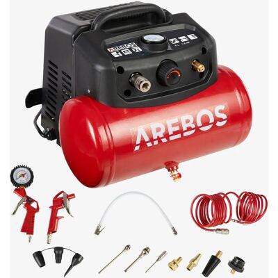 Arebos Tragbarer Luftkompressor - 6L, 1200W, 13 Zubehörteile - Rot Arebos Tragbarer Luftkompressor - 6L, 1200W, 13 Zubehörteile - Rot