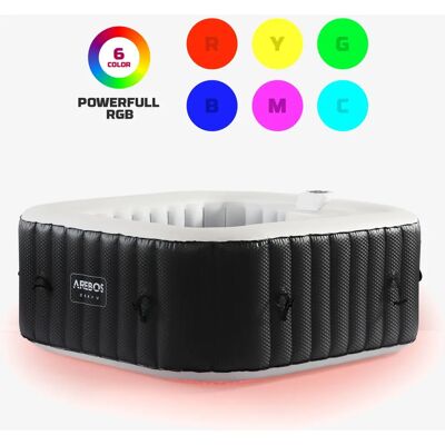Arebos Aufblasbares Spa - LED, Schwarz, 154x154cm, 4 Personen Arebos Aufblasbares Spa - LED, Schwarz, 154x154cm, 4 Personen