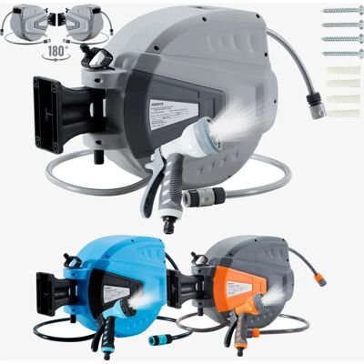 Arebos Garden Hose Reel Grey - 20m Automatic Water Hose Storage Arebos Garden Hose Reel Grey - 20m Automatic Water Hose Storage