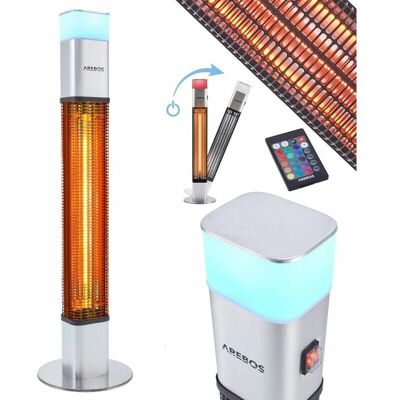 Riscaldatore a infrarossi per terrazza - 16 colori LED - 1500W - Argento Riscaldatore a infrarossi per terrazza - 16 colori LED - 1500W - Argento