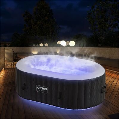 Arebos Black Spa Whirlpool - Outdoor Oval Hot Tub with LED 2400W Arebos Black Spa Whirlpool - Outdoor Oval Hot Tub with LED 2400W