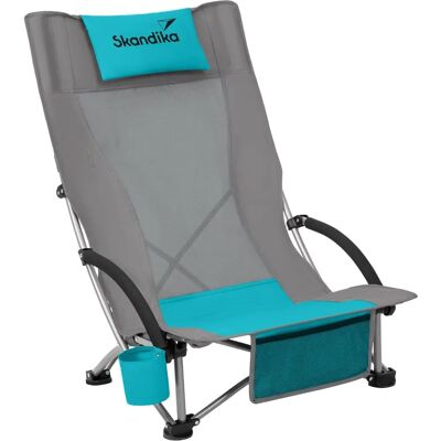 Chaise de plage pliante SKANDIKA - Dosseret en maille haute, support à boissons - Publicité Chaise de plage pliante SKANDIKA - Dosseret en maille haute, support à boissons - Publicité