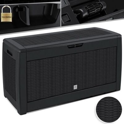 Boîte de rangement de jardin KESSER - 310L Aspect rotin avec roues - Publicité Boîte de rangement de jardin KESSER - 310L Aspect rotin avec roues - Publicité