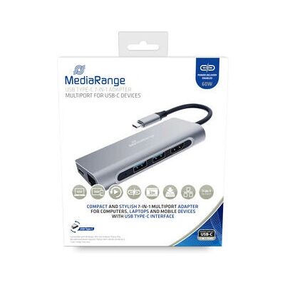 Station d'accueil MediaRange MRCS510 - USB-C 7-en-1 Argent - Publicité Station d'accueil MediaRange MRCS510 - USB-C 7-en-1 Argent - Publicité