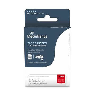 MediaRange MRBTZ435 - Ruban Étiquette Laminé Blanc sur Rouge - 12mm x 8m - Publicité MediaRange MRBTZ435 - Ruban Étiquette Laminé Blanc sur Rouge - 12mm x 8m - Publicité