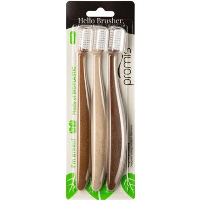 Promis Trio Wood Zahnbürste - Umweltfreundlich, Kleine Dichte Bürstehaupt, Weiche Borsten Promis Trio Wood Zahnbürste - Umweltfreundlich, Kleine Dichte Bürstehaupt, Weiche Borsten