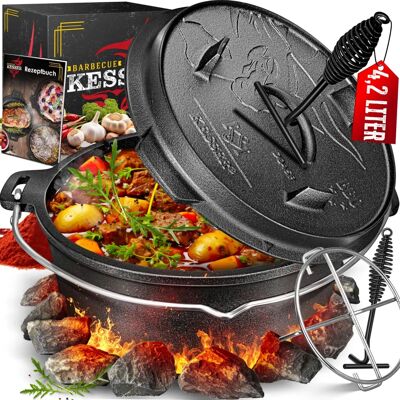 KESSER Dutch Oven Set - Gusseisen, Thermometerslot - BBQ, Gulaschtopf KESSER Dutch Oven Set - Gusseisen, Thermometerslot - BBQ, Gulaschtopf