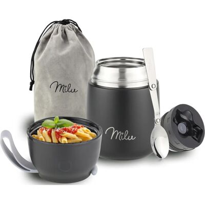 Milu Lunch Box - Kompakte isolierte Lebensmittelbehälter mit Klapplöffel Milu Lunch Box - Kompakte isolierte Lebensmittelbehälter mit Klapplöffel