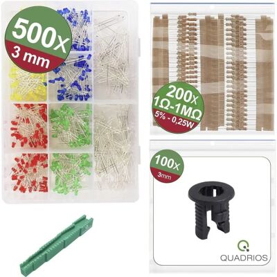 Quadrios 24O195 LED-Sortiment - Rot, Grün, Gelb, Blau, Weiß - 3V Quadrios 24O195 LED-Sortiment - Rot, Grün, Gelb, Blau, Weiß - 3V