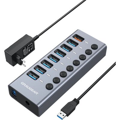 GRAUGEAR G-HUB71-A Alumiininen USB 3.2 Hub - 7 Porttia + Nopea Lataus GRAUGEAR G-HUB71-A Alumiininen USB 3.2 Hub - 7 Porttia + Nopea Lataus