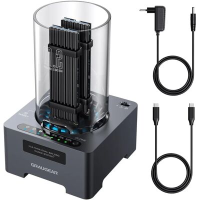 GRAUGEAR USB3.2 Gen2x2 Clone Station - Supports 2x M.2 NVMe SSDs GRAUGEAR USB3.2 Gen2x2 Clone Station - Supports 2x M.2 NVMe SSDs