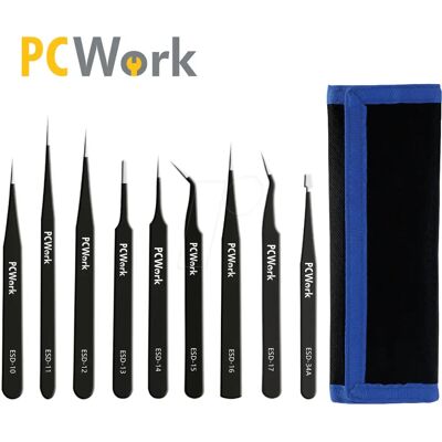 Conjunto de Pinças ESD em Aço Inoxidável PCWork PCW 08G Conjunto de Pinças ESD em Aço Inoxidável PCWork PCW 08G
