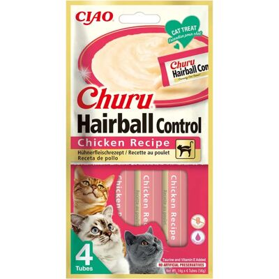 Inaba Chicken Churu Contrôle des boules de poils pour chats - 4x14g Inaba Chicken Churu Contrôle des boules de poils pour chats - 4x14g