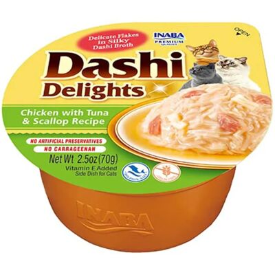 Inaba Dashi Delights Frango - Peixe - Atum - Frutos do mar - Carne - Comida para Gatos Inaba Dashi Delights Frango - Peixe - Atum - Frutos do mar - Carne - Comida para Gatos