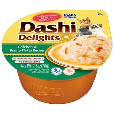 Inaba Dashi Delights Frango Bonito Peixe Frutos do Mar Carne Petisco para Gatos - 70G Inaba Dashi Delights Frango Bonito Peixe Frutos do Mar Carne Petisco para Gatos - 70G