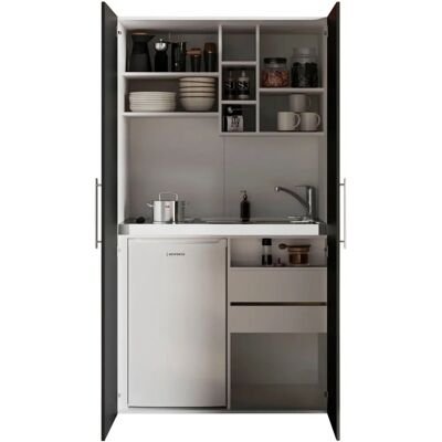 Respekta Peter Weiße Modulküche - Elektrokochfeld, Kühlschrank, 104x67cm Respekta Peter Weiße Modulküche - Elektrokochfeld, Kühlschrank, 104x67cm