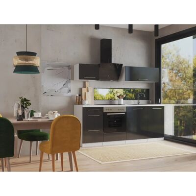 Respekta Amanda Küche - Schwarz, Hochglanzfront, Weiß Korpus, 220x200x60 cm - Küche Respekta Amanda Küche - Schwarz, Hochglanzfront, Weiß Korpus, 220x200x60 cm - Küche