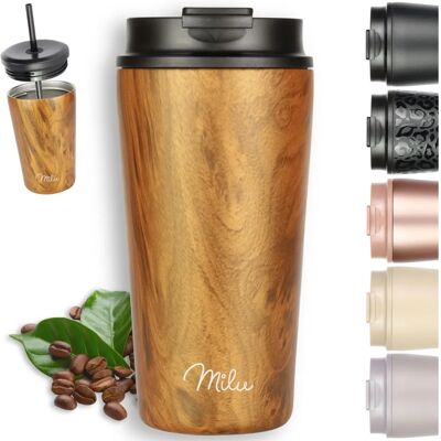 Milu Holzoptik 0,5 l Vakuum-Isolierbecher - Thermobecher Milu Holzoptik 0,5 l Vakuum-Isolierbecher - Thermobecher