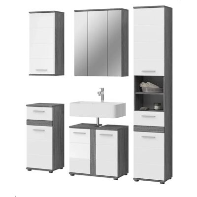 Inn.Furn Bailey Weiß Hochglanz Rauchsilber Badmöbel-Set - 5-teilig Inn.Furn Bailey Weiß Hochglanz Rauchsilber Badmöbel-Set - 5-teilig