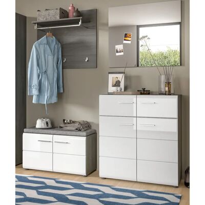 Inn.Furn Garderobe Set Rumba 4-teilig in Weiß Hochglanz & Grau Inn.Furn Garderobe Set Rumba 4-teilig in Weiß Hochglanz & Grau