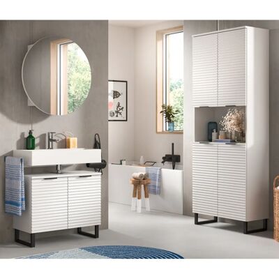 Inn.Furn Weiß 3-tlg Badmöbel-Set - Soft-Close, 3D-Wellen Inn.Furn Weiß 3-tlg Badmöbel-Set - Soft-Close, 3D-Wellen