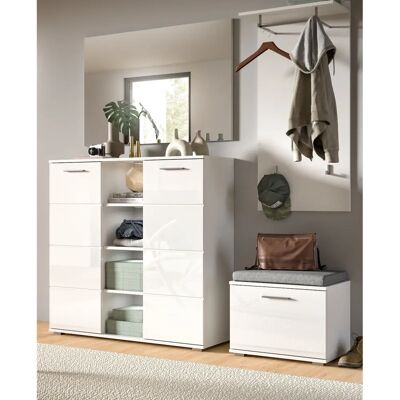 Inn.Furn Garderobe Set 4-teilig Weiß Hochglanz Modernes Stauraum-Set Inn.Furn Garderobe Set 4-teilig Weiß Hochglanz Modernes Stauraum-Set