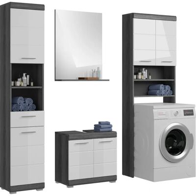 Inn.Furn Weiß-Grau Badmöbel Set - Modern MDF Hochglanz - 4-teilig Inn.Furn Weiß-Grau Badmöbel Set - Modern MDF Hochglanz - 4-teilig
