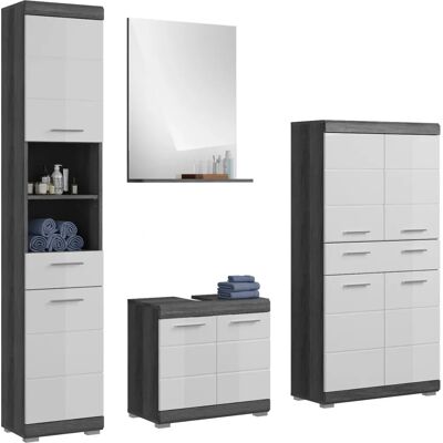 Inn.Furn Badmöbel Set Shawn in weiß Hochglanz und grau - Badezimmermöbel 4-teilig Inn.Furn Badmöbel Set Shawn in weiß Hochglanz und grau - Badezimmermöbel 4-teilig