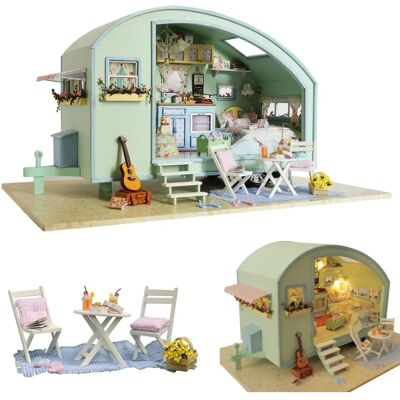 Casa de bonecas Cuteroom - Kit em miniatura - Modelo de caravan e móveis Casa de bonecas Cuteroom - Kit em miniatura - Modelo de caravan e móveis