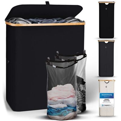 HENNEZ 15933 Contenitore di stoccaggio bagno in bambù nero HENNEZ 15933 Contenitore di stoccaggio bagno in bambù nero